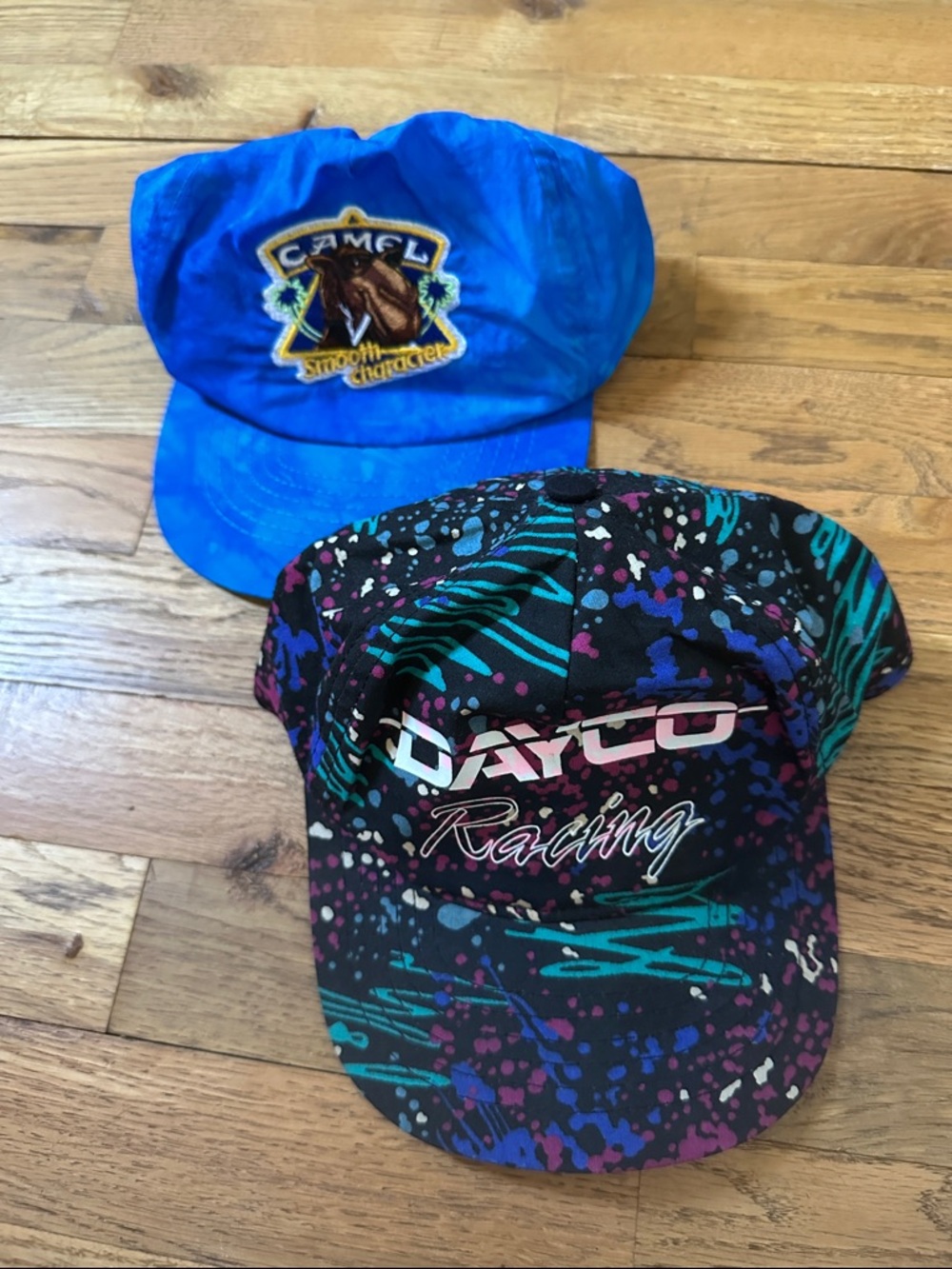 Dayco Racing Neon Splatter Cap + Camel Blue Logo Cap - Dual Set | Five panel hat